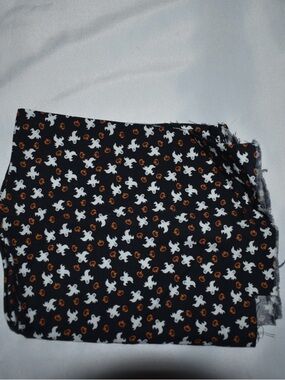 Halloween Ghost Print Cotton Fabric - Black with White & Orange
